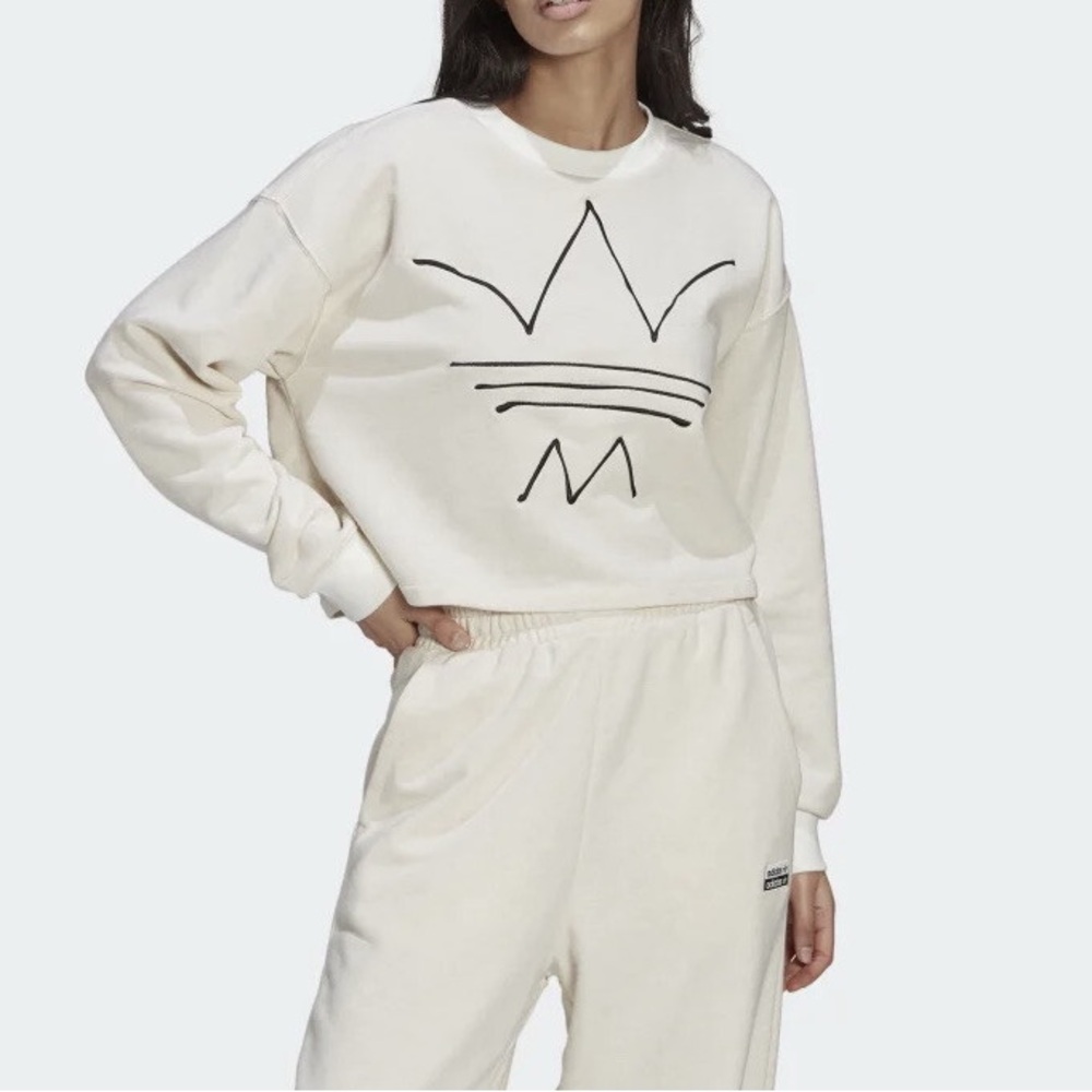 Adidas Originals R.Y.V Boxy Cropped Terry Trefoil Sweatshirt Off White Size XL